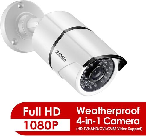 كاميرا مراقبة ZOSI 1080P 2MP 1920TVL خارجية داخلية، IP67 كاميرا مراقبة مقاومة للطقس (هجينة 4 في 1 HD-CVI/TVI/AHD/960H CVBS التناظرية)، 36 قطعة LED، رؤية ليلية بالأشعة تحت الحمراء 120 قدمًا، زاوية رؤية 105 درجة in Kuwait
