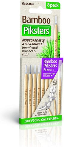 Bamboo Piksters Interdental Brushes | Sizes 00-6 | 8 Pack (8 Pack, Size 1 (Purple)) in Kuwait