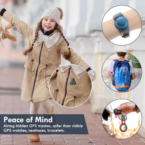Lulaven Airtag Holder for Kids Hidden 2 Pack GPS Tracker Case, Anti-Removal Airtag Silicone Case with Pins, Suitable for Children, Elderly, Pets, Backpack, Luggage(Navy Blue, White) in Saudi Arabia