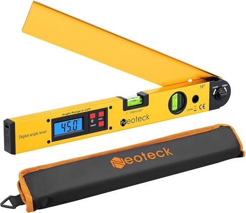 Neoteck 225° 16 inch Digital Angle Finder Aluminum Protractor with LCD Backlight Digital Angle Measuring Tool with Horizontal and Vertical Bubble for Woodworking, Construction, Machinery - Golden in Kuwait