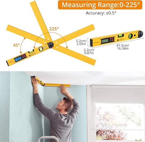 Neoteck 225° 16 inch Digital Angle Finder Aluminum Protractor with LCD Backlight Digital Angle Measuring Tool with Horizontal and Vertical Bubble for Woodworking, Construction, Machinery - Golden in Kuwait