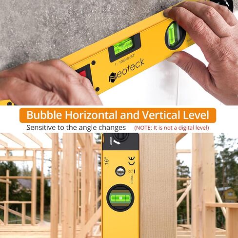 Neoteck 225° 16 inch Digital Angle Finder Aluminum Protractor with LCD Backlight Digital Angle Measuring Tool with Horizontal and Vertical Bubble for Woodworking, Construction, Machinery - Golden in Kuwait
