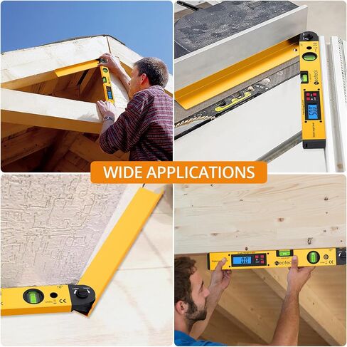 Neoteck 225° 16 inch Digital Angle Finder Aluminum Protractor with LCD Backlight Digital Angle Measuring Tool with Horizontal and Vertical Bubble for Woodworking, Construction, Machinery - Golden in Kuwait