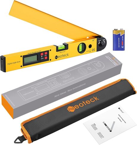 Neoteck 225° 16 inch Digital Angle Finder Aluminum Protractor with LCD Backlight Digital Angle Measuring Tool with Horizontal and Vertical Bubble for Woodworking, Construction, Machinery - Golden in Kuwait