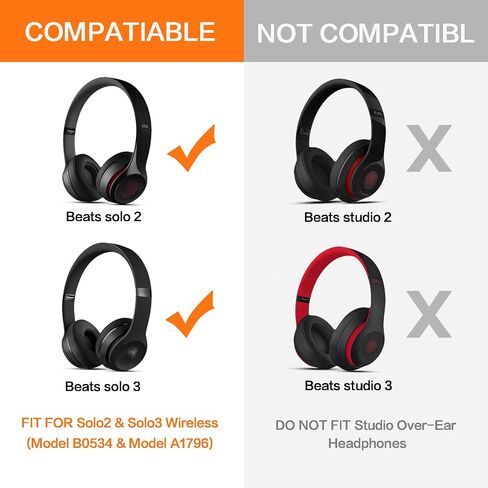 GVOEARS Ear Pads Replacement for Beats Solo 2 Solo 3 - Cooling Gel Earpad Cushions for Solo 2/3 Wired Wireless Headphones Covers with Noise Isolation Memory Foam (Black) in Saudi Arabia