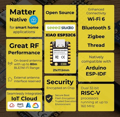 سيد ستوديو واي فاي ESP32S3-2.4GHz من شياو، بي ال اي 5.0، ثنائي النواة، يدعم شحن البطارية، كفاءة الطاقة وواجهة غنية، مثالي للمنازل الذكية، انترنت الاشياء، الاجهزة القابلة للارتداء، الروبوتات in Kuwait
