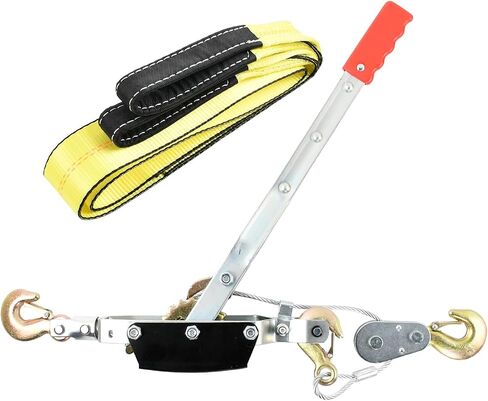 5 Ton Heavy Duty 3 Hook Steel Cable Dual Gear Power Puller Come Along Chain Winch Ratchet Tool with 3'' Inch x 8' Foot Winch Strap, Tow Strap (30,000 BLS Capacity) in Saudi Arabia