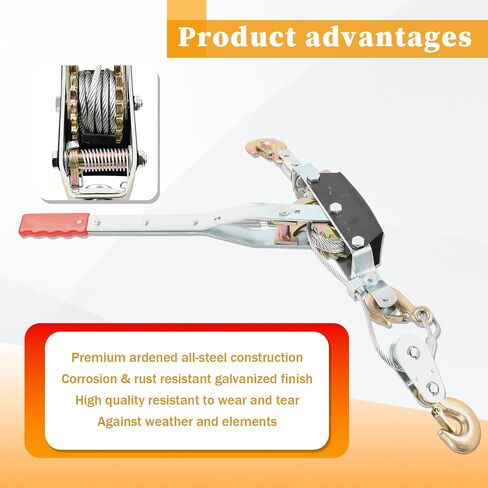 5 Ton Heavy Duty 3 Hook Steel Cable Dual Gear Power Puller Come Along Chain Winch Ratchet Tool with 3'' Inch x 8' Foot Winch Strap, Tow Strap (30,000 BLS Capacity) in Saudi Arabia