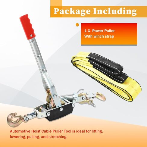 5 Ton Heavy Duty 3 Hook Steel Cable Dual Gear Power Puller Come Along Chain Winch Ratchet Tool with 3'' Inch x 8' Foot Winch Strap, Tow Strap (30,000 BLS Capacity) in Saudi Arabia