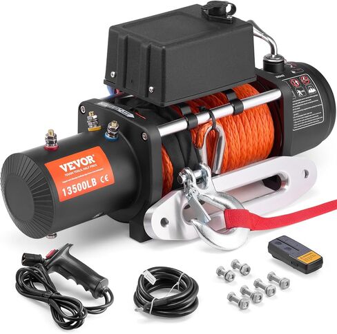 ونش كهربائي VEVOR، 13.500 رطل، 12V DC ونش شاحنة مع حبل صناعي Φ3/8 × 80 قدم من الألومنيوم Fairlead جهاز تحكم عن بعد لاسلكي وسلكي، IP55 مقاوم للماء لسحب قارب مقطورة جيب SUV على الطرق الوعرة in Saudi Arabia