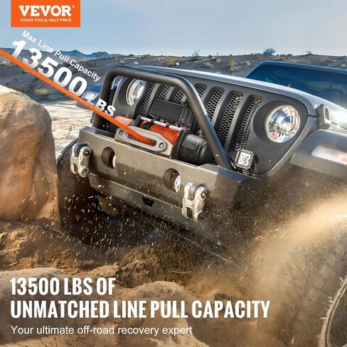 ونش كهربائي VEVOR، 13.500 رطل، 12V DC ونش شاحنة مع حبل صناعي Φ3/8 × 80 قدم من الألومنيوم Fairlead جهاز تحكم عن بعد لاسلكي وسلكي، IP55 مقاوم للماء لسحب قارب مقطورة جيب SUV على الطرق الوعرة in Saudi Arabia