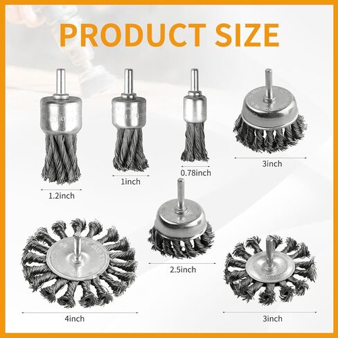 7 Pack Twist Knot Wire Wheel Brush Crimped Cup Wire Wheels Brush Set for Drill with 1/4-Inch Shank for Rust Removal, Corrosion and Paint in Kuwait