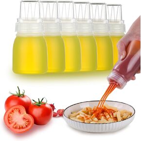 6 pack 3-Hole Nozzle Plastic Squeeze Bottles for Sauces, Condiment Squeeze Bottles with Caps, Small Salad Dressing Bottle, Ketchup Bottles Squeeze – 6oz