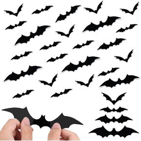 120pcs Bats Wall Decor, DIY 3D Bats Halloween Bat Wall Stickers 4 Sizes Spooky Bats Gothic Wall Decals for Halloween Home Outdoor Indoor Party Decoration
