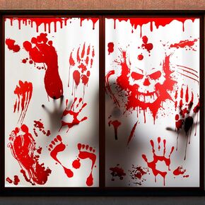 Magicsky Large Halloween Window Clings, 4 Sheets Giant Skull Pumpkin Monster Silhouette Double Side Decal, Scary Black Glass Room Party Decoration Stickers