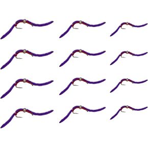 12pc Bead Head San Juan Worm Fly Fishing Flies, 3 Size Assortment Flies for Fly Fishing 10,12,14 (4 of Each Size), Fly Fishing Flies for Trout | Bass Flies | Streamer Flies