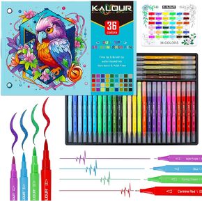 Kalour 72 Colors Art Markers Pens,Dual Tip (Brush and Fine Point),Color Number and Color Name,Art Marker for Coloring Lettering Calligraphy Drawing Journaling,Coloring Art Gift for Adult Beginner Kids