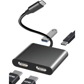 USB C Docking Station Dual Monitor, HDMI Extender for Dual Monitors, Laptop USB C to Dual HDMI Adapter, Type C (Thunderbolt 3) to HDMI Converter for Dell, HP, Surface, Lenovo Type C Laptop