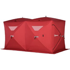 مأوى لصيد الأسماك على الجليد من Outsunny يتسع لـ 5-8 أشخاص، خيمة صيد ثلج محمولة منبثقة مع حقيبة حمل، بابين، نوافذ وفتحات، أكواخ ثلجية لصيد الأسماك في الشتاء in Kuwait