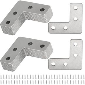 Zorfeter 20 Pcs Silver T-Shape Corner Brackets, 40x40 mm/ 1.57"x1.57" T Flat Corner Brace Fixing Repair Plates for Shelves & Furniture, with Screws