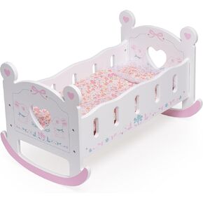 ROBUD Wooden Baby Doll Crib, Baby Doll Bed with Cozy Bedding, Fits Up to 18 Inch Doll Accessories (Blue)