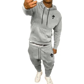 WDIRARA Men's 2 Piece Outfits Letter Graphic Print Hoodie and Drawstring Joggers Set Tracksuit