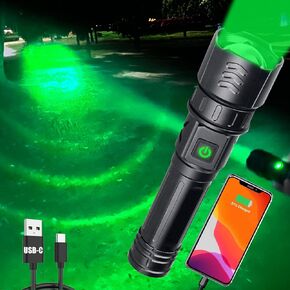 VASTFIRE USB-C Rechargeable Green Flashlight Zoomable 1000 Yard Pressure Switch Scope Rail Mount Hogs Predators Night Hunting