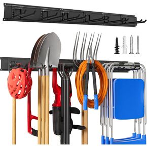 Garage Garden Tool Organizer Wall Mount, Heavy Duty Garage Tool Storage Rack 48 Inches, Max Load 330lb - Shovel, Rake, Folding Chair, Weed Eater Storage