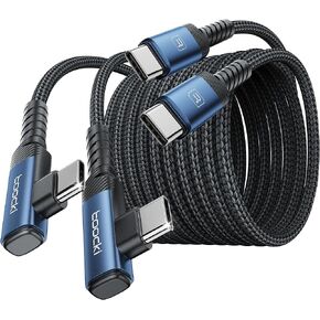 toocki USB C to USB C Charger Cable(10ft, 2Pack), 60W Type C Charging Cable Cord, Right Angle Fast Charging USBC to USBC Cable for iPhone 15 Plus/Pro Max/iPad Pro/Air/MacBook/Samsung S23/Note 20