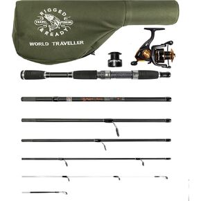 Rigged and Ready World Traveller Travel Fishing Rod Reel & Case Set.Compact 6 Sections, 2 Tips. Super Compact Carry Size. 2-in-1, 1.9m + 2.15m (6.4' + 7') Fishing Rod + 2 Tips.