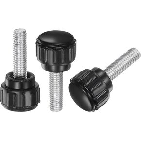 uxcell 24pcs Knurled Knobs M6 x 20mm Male Thread Clamping Stud Knobs Thumb Screws 22mm Plastic Round Head Threaded Hand Bolt Knobs, Black