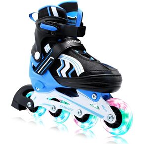 Inline Skates for Kids 4 Size Adjustable Light-Up Wheels Aluminum Frame Black Rose Red Blade Skate for Boys and Girls S, M, L Sizes, Ages 5-8, 6-12, for Beginners Indoors and Outdoors