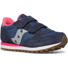 Saucony Originals Jazz Double Hook & Loop (Little Big Kid) Sneaker, Navy/Silver/Pink, 11.5 US Unisex