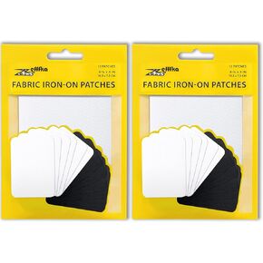 ZEFFFKA Premium Quality Fabric Iron-on Patches Inside & Outside Strongest Glue 100% Cotton Black and White Repair Decorating Kit 12 Pieces Size 3" by 4-1/4" (7.5 cm x 10.5 cm)