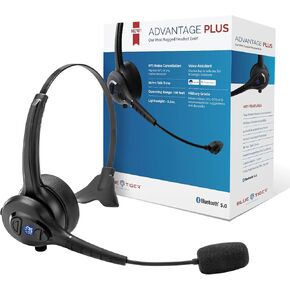 Blue Tiger Advantage Plus Wireless Bluetooth Headset - Professional Trucker and Office Headset with Microphone - Durable, Noise Cancelling, Clear Sound, Long Battery Life, No Wires - 36 Hour Talk Time