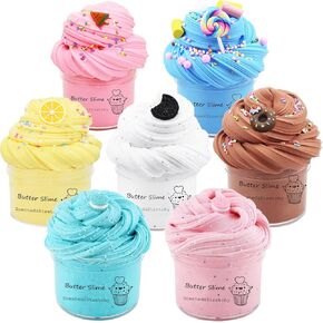 Butter Slime Kit for Party Favors 5 Pack, Scented, Soft and Non-Sticky, Birthday Gifts for Girl Boys, Stress Relief Slime Bulk for Easter Egg Basket fillings