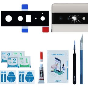 LOZOP Rear Camera Lens Glass Replacement with Adhesive Pre-Installed Compatible for Google Pixel 6 Pro with Repair Tools and User Manual