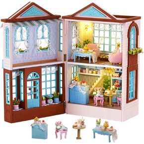 CUTEBEE DIY Dollhouse Miniature with Furniture, DIY Wooden Dollhouse Kit Plus Dust Proof and Music Movement, Creative Room for Valentine's Day Gift Idea(Cozy Time)