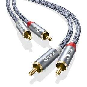 RIKSOIN RCA Cable, 2-Pack (8 Feet) 2-RCA Male to 2-RCA Male Subwoofer Audio [Shield, Hi-Fi Sound] Nylon Braided Cable for HDTVs, Home Theater, Gaming Consoles, Hi-Fi Speakers, DVD Players & More