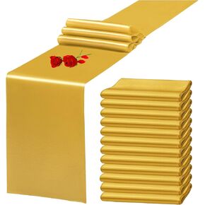 12 Pack Gold Satin Table Runner 12 x 108 Inch Long Premium Table Runners, for Wedding Party Events Decoration, Birthday Parties, Banquets Decorations, Graduations, Engagements