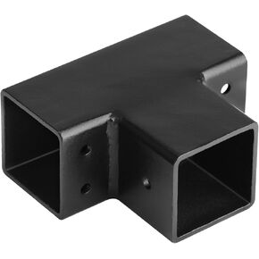4 Pack 3 Way Square Tube Connector for 1-1/2" OD Pipe or Nominal Size 2x2 Lumber, Black Steel End Rail Clamps, T Shaped Brackets for Chain Link Fence/Pergola/Wood Deck Handrail