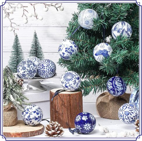 Cindeer 12 Pcs Christmas Porcelain Balls 2.4 Inch Blue and White Porcelain Chinoiserie Ornament Bulk Porcelain Hanging Decorative Ceramic Decor for Home Tree Xmas Party (Groovy Style) in Saudi Arabia