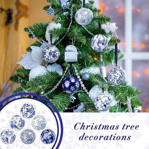 Cindeer 12 Pcs Christmas Porcelain Balls 2.4 Inch Blue and White Porcelain Chinoiserie Ornament Bulk Porcelain Hanging Decorative Ceramic Decor for Home Tree Xmas Party (Groovy Style) in Saudi Arabia