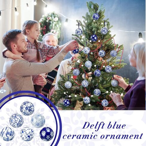 Cindeer 12 Pcs Christmas Porcelain Balls 2.4 Inch Blue and White Porcelain Chinoiserie Ornament Bulk Porcelain Hanging Decorative Ceramic Decor for Home Tree Xmas Party (Groovy Style) in Saudi Arabia