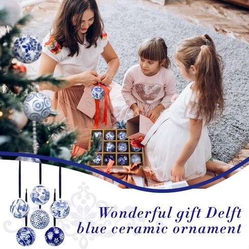 Cindeer 12 Pcs Christmas Porcelain Balls 2.4 Inch Blue and White Porcelain Chinoiserie Ornament Bulk Porcelain Hanging Decorative Ceramic Decor for Home Tree Xmas Party (Groovy Style) in Saudi Arabia