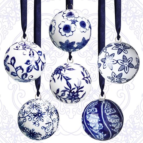 Cindeer 12 Pcs Christmas Porcelain Balls 2.4 Inch Blue and White Porcelain Chinoiserie Ornament Bulk Porcelain Hanging Decorative Ceramic Decor for Home Tree Xmas Party (Groovy Style) in Saudi Arabia