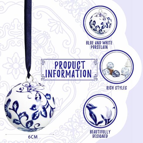Cindeer 12 Pcs Christmas Porcelain Balls 2.4 Inch Blue and White Porcelain Chinoiserie Ornament Bulk Porcelain Hanging Decorative Ceramic Decor for Home Tree Xmas Party (Groovy Style) in Saudi Arabia