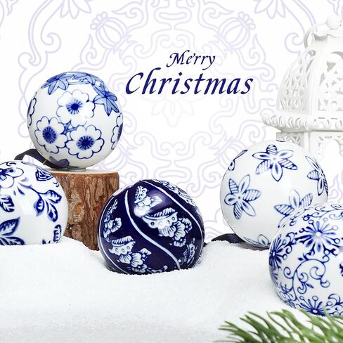 Cindeer 12 Pcs Christmas Porcelain Balls 2.4 Inch Blue and White Porcelain Chinoiserie Ornament Bulk Porcelain Hanging Decorative Ceramic Decor for Home Tree Xmas Party (Groovy Style) in Saudi Arabia