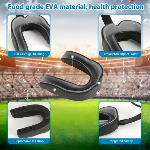 2 Pcs Football Mouth Guard with Strap, Big Size Soft Youth Mouth Guard Football Mouthpiece, Professional Mouth Guard Sports for Basketball, Boxing, Rugby, MMA, Hockey for Adult & Youth (Black-Red) in Saudi Arabia