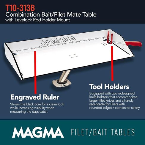 Magma Products, T10-312B Combination Bait/Filet Mate Table with Levelock Rod Holder Mount, 20 Inch x 12-3/4 Inch in Saudi Arabia